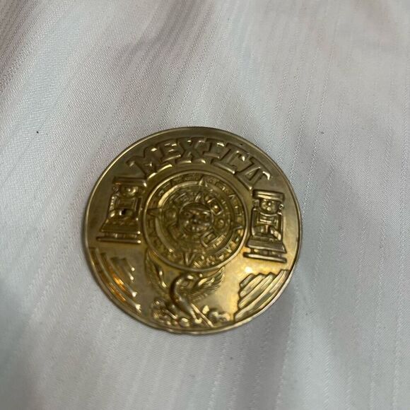 Mexican Aztec Calendar Alpaca Sun Stone Brooch Pin - Picture 1 of 6